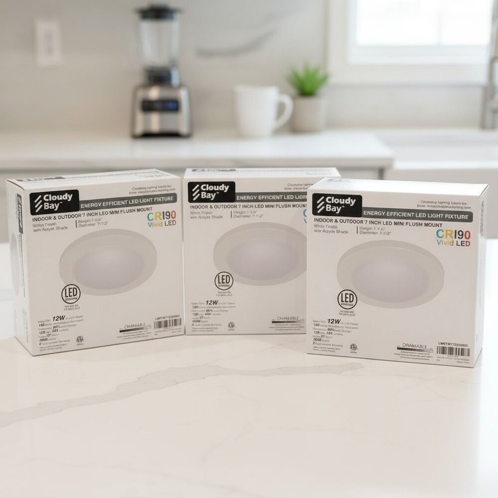 Cloudy Bay 7” LED Flush Mount Light Fixture 3 Pack CRI90 Indoor Outdoor